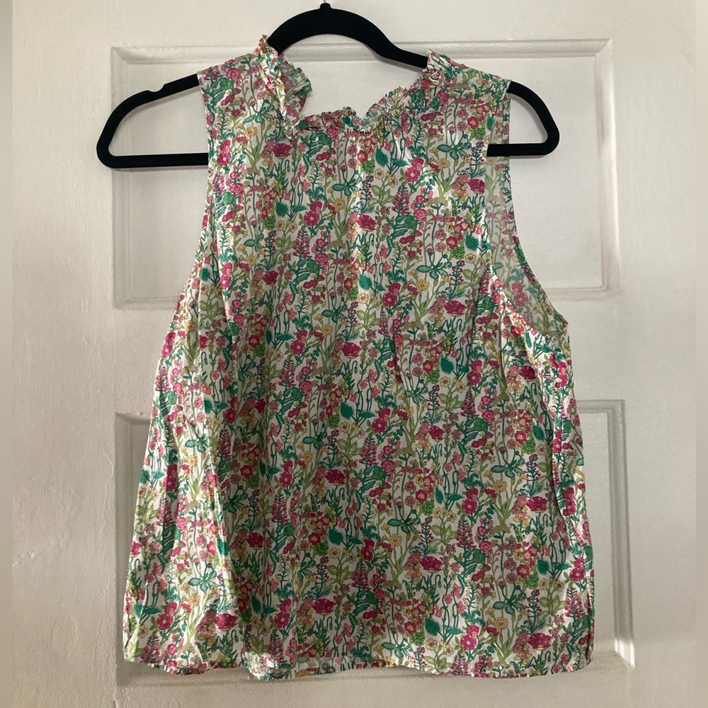 J. Crew Floral Liberty Fabric Sleeveless Blouse - Pink and Green